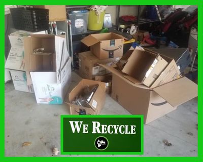 Pile of recyclables in a garage