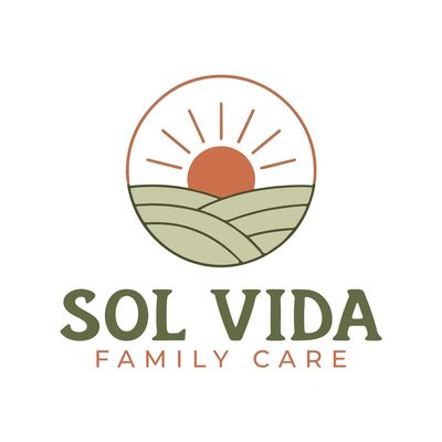 Sol Vida Family care logo consisting of a sun over green hills.