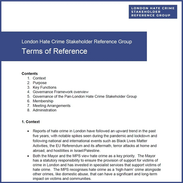 front cover of the SRG Terms of Reference