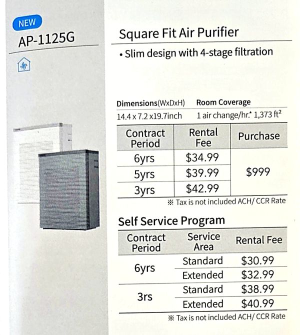 Square Fit Air Purifier with rental and purchase options.