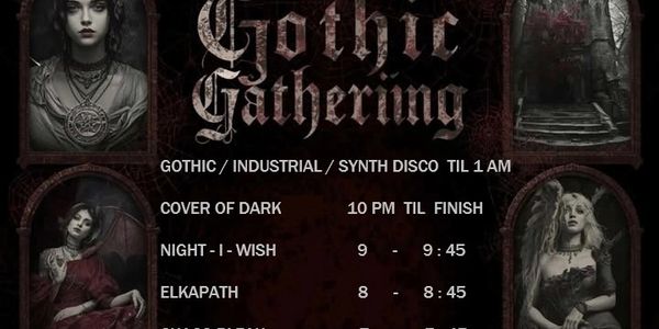 Poster for a Gothic Gathering with dark, moody portraits and event details.