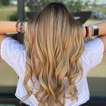 long hair gold balayage 