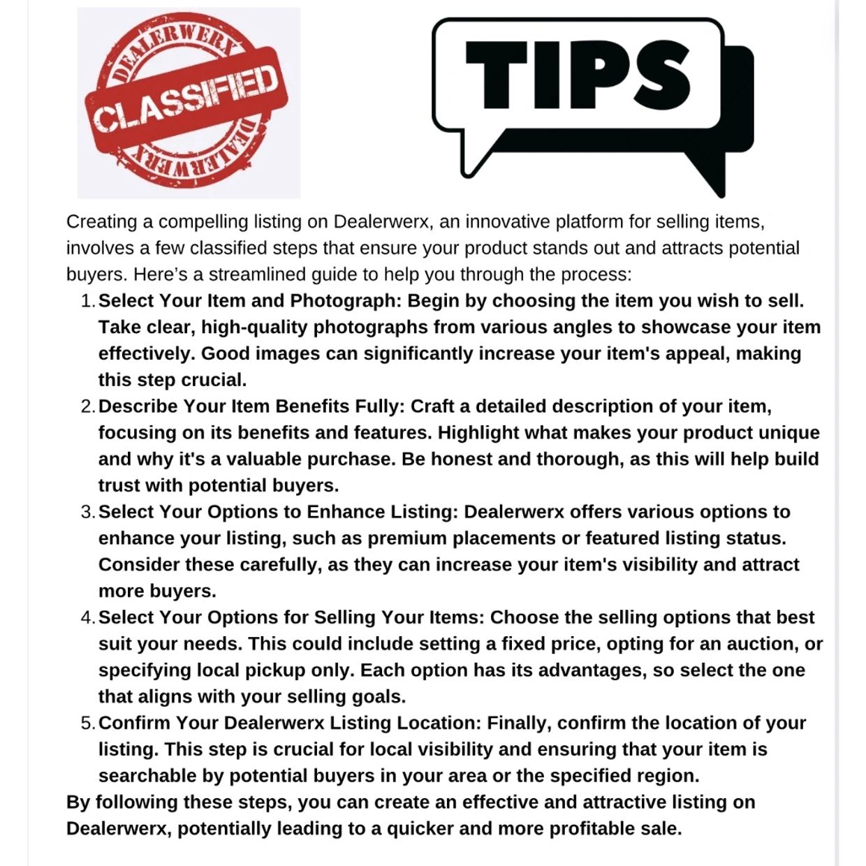 Classified listing tips
