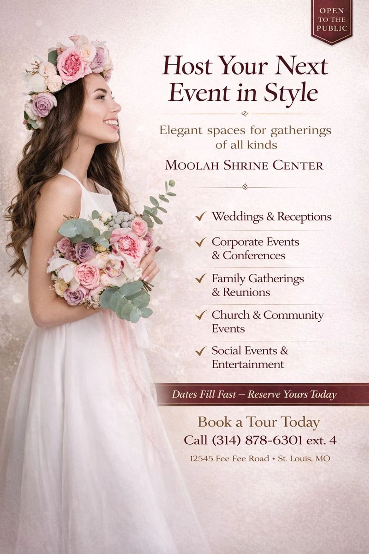 Elegant event hosting at Moolah Shrine Center with floral beauty and style.