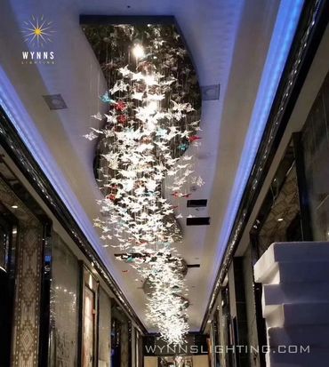 Glass butterfly pendant lamp for hotel corridor