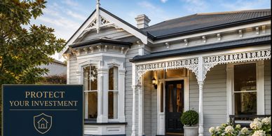 Elegant Victorian-style home with a welcoming porch and lush garden, promoting quality painting services.