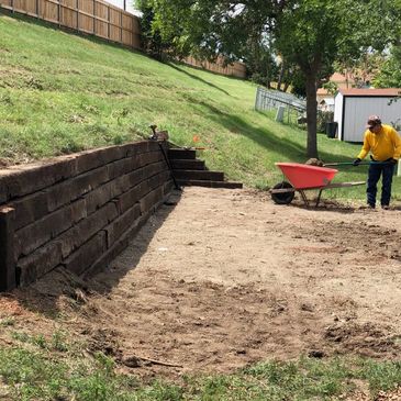 Number 2 railroad ties being used for retaining wall.