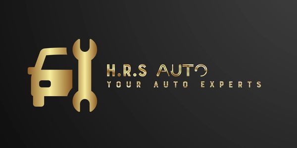 Gold logo for H.R.S Auto with car and wrench icons on black background.