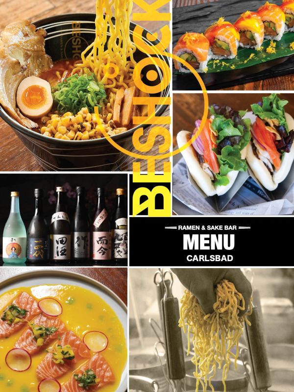 A vibrant collage showcasing ramen, sushi, bao, sake, and fresh salmon dishes.