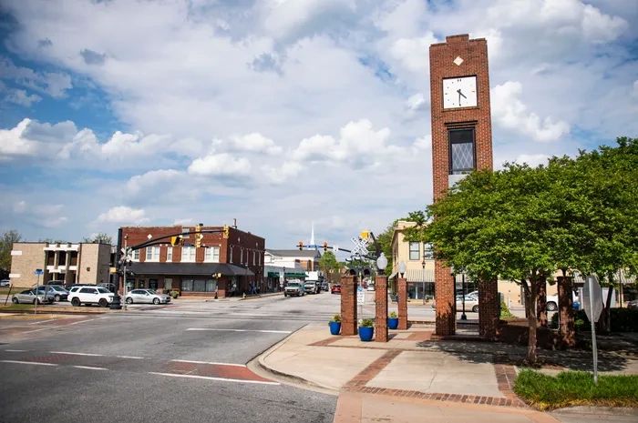 Clock Tower in Downtown Simpsonville near Five Forks SC