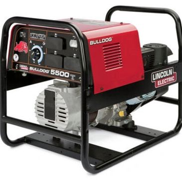 Lincoln Electric Bulldog 5500 portable generator with red and black frame.