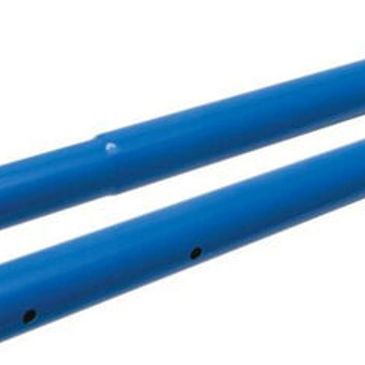 Two blue plastic pipes with holes.