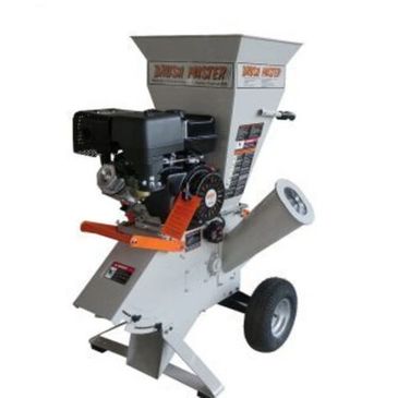 Heavy-duty wood chipper with engine and wheels for mobility.