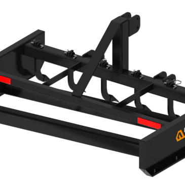 Black metal agricultural implement attachment for tractors or machinery.