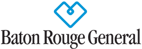 Logo of Baton Rouge General hospital with a blue heart and black text.