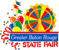 Colorful logo for the Greater Baton Rouge State Fair featuring balloons and a Ferris wheel.