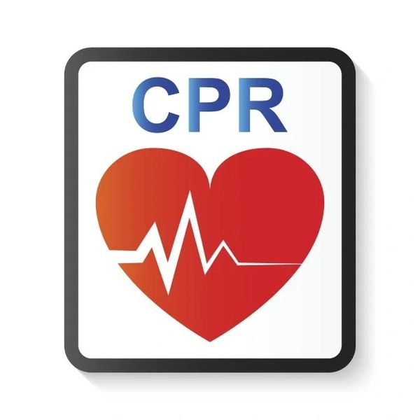 CPR symbol with heart and heartbeat line.
