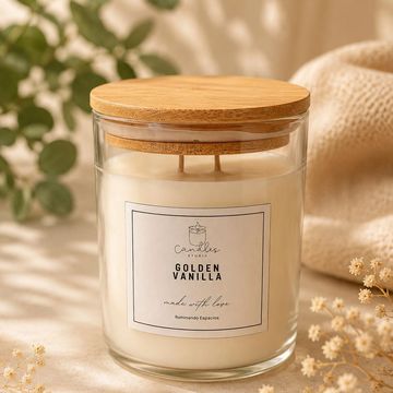 Vela aromática Golden Vanilla con tapa de madera.