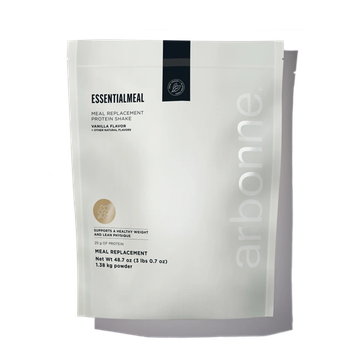 Arbonne Essential Meal Vanilla protein shake powder.