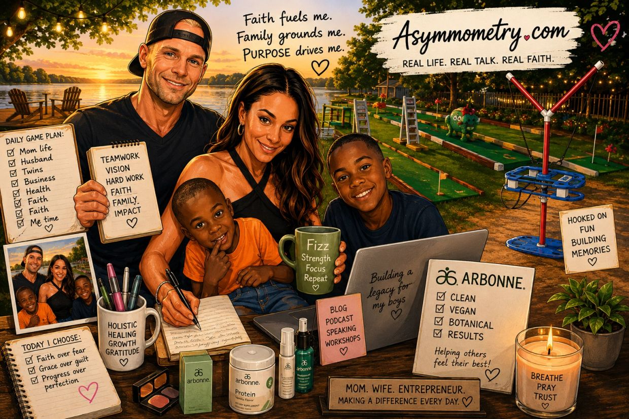 A family with inspiring notes and Arbonne products.