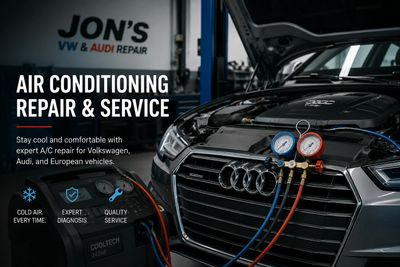 Audi car undergoing expert air conditioning repair and service.