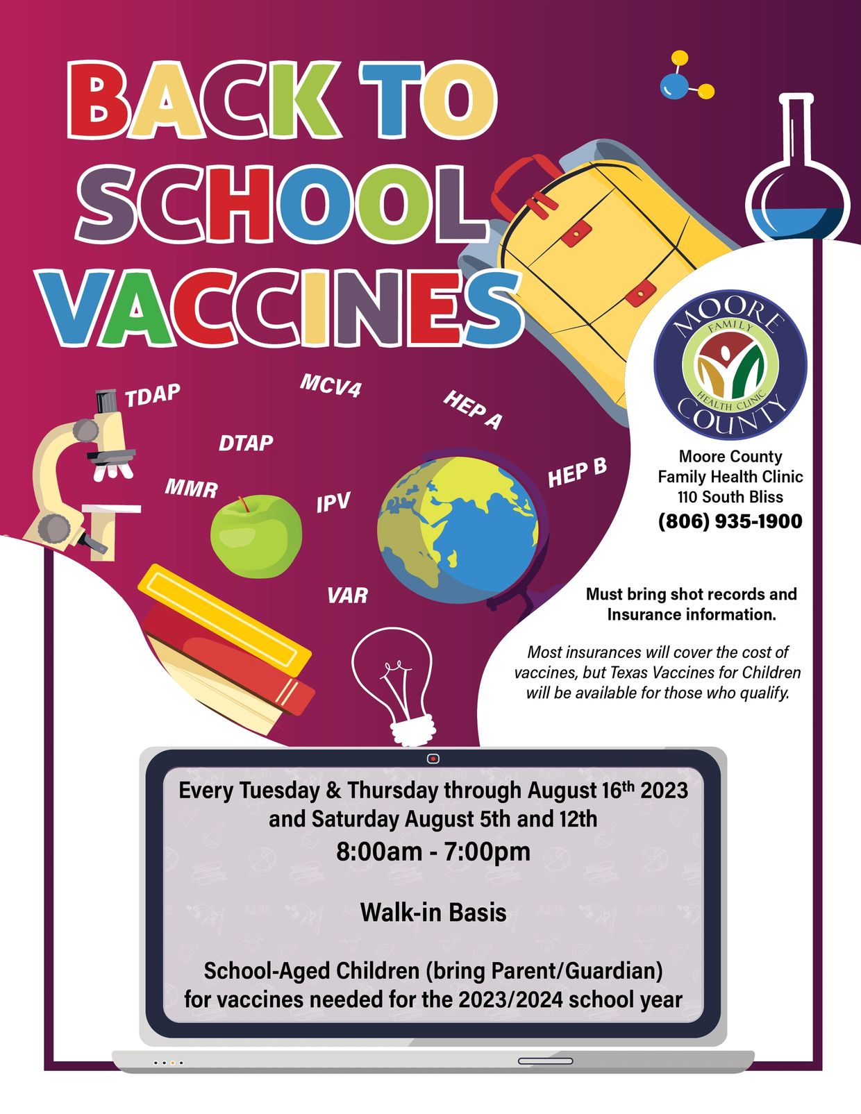 Back-To-School Student Immunization Clinics Added for Aug. 18