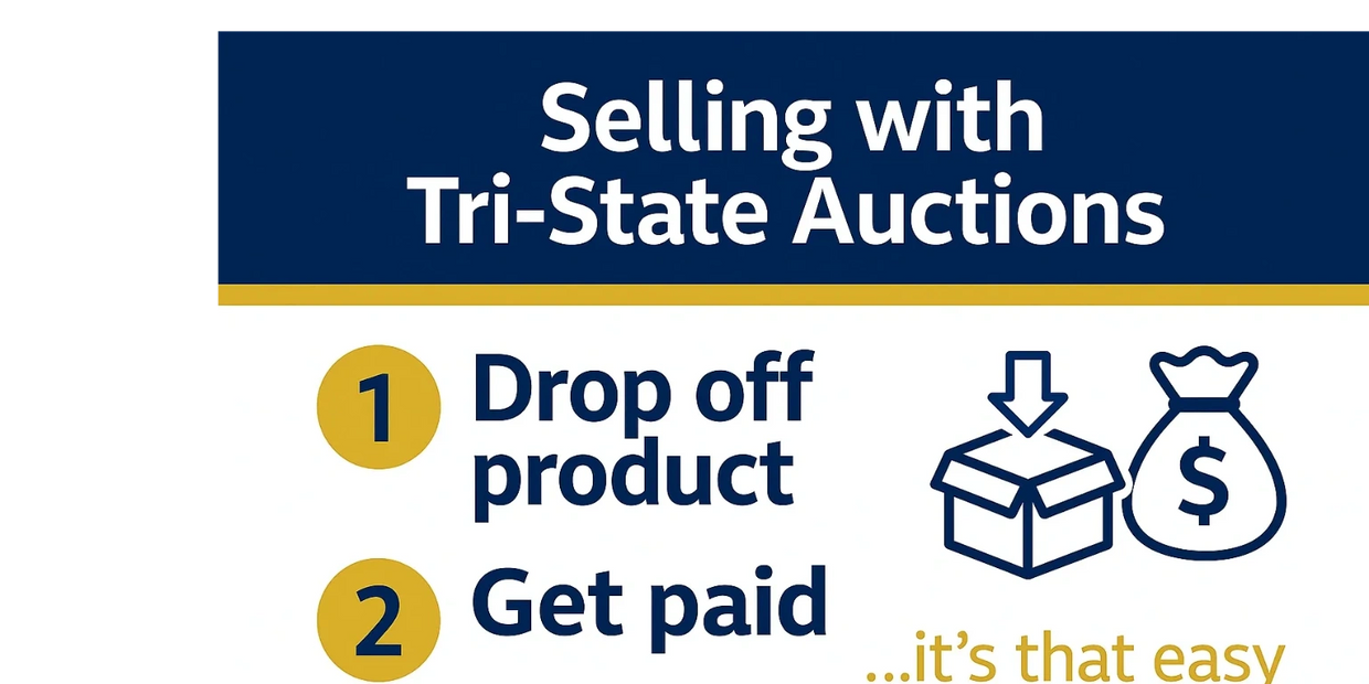 Simple two-step selling process for Tri-State Auctions: drop off product, get paid.