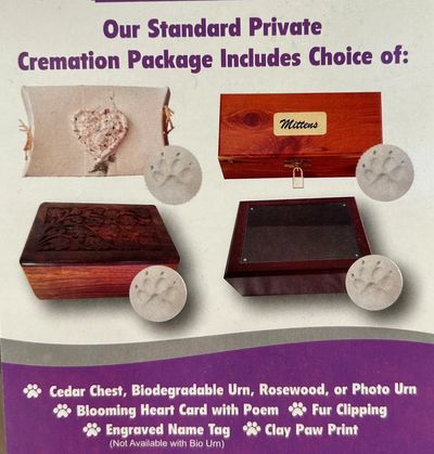 Private Cremation Includes Cedar Urn, Ceramic Paw Print, and a Lock of Your Pet's Fur Hand Delivered