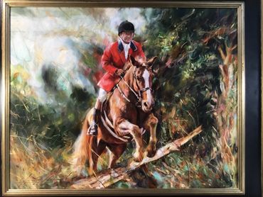 Fox hunt jump painting by Glenn Harrington 