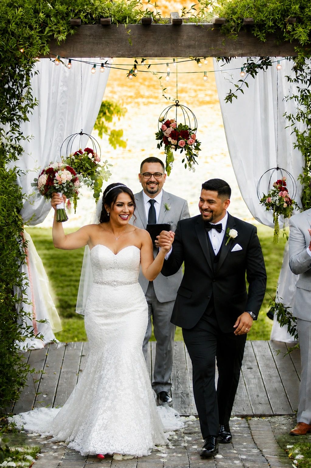 Happy couple celebrating their wedding ceremony.