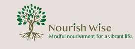 Logo of Nourish Wise with a tree and tagline about mindful nourishment.