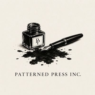 Ink bottle and fountain pen with ink spill and text.
