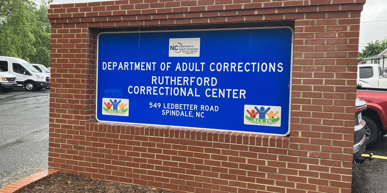 Sign for Rutherford Correctional Center in Spindale, NC.