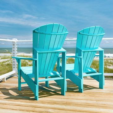 Teal blue Adirondack chairs