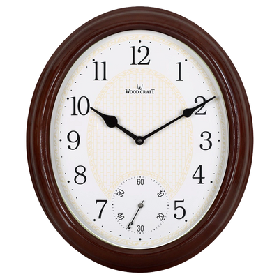 Oval shape wooden wall clock by Wood Craft. Designer style dark brown frame which has a shiny look