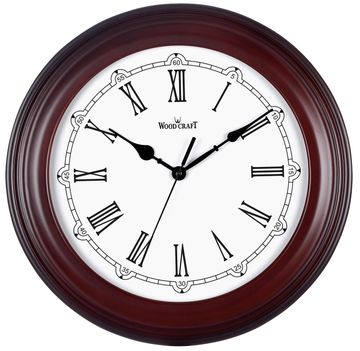 Designer wooden wall clock of dark brown colour with white dial. Large size, silent sweep mechanism