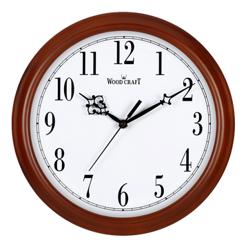 Round wooden clock of small size fitted with silent sweep movement. Brown frame has a matte finish