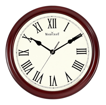 Round wooden clock of small size fitted with silent sweep movement. Wooden frame colour - Dark brown