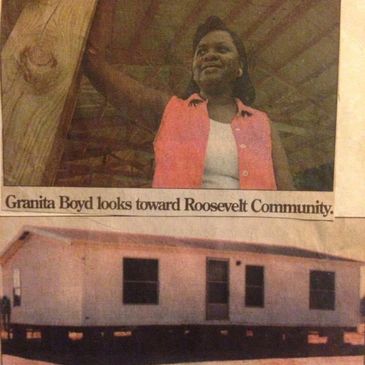 Granita Boyd looks thoughtfully toward Roosevelt Community, with a house pictured below.