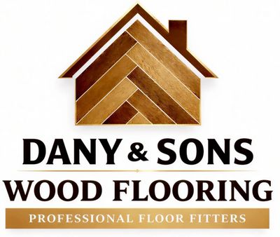Dany & Sons Wood Flooring logo featuring a house-shaped herringbone wood floor design. Professional wood flooring specialists providing flooring supply, installation, sanding, restoration, and refinishing services across Dublin, Meath, Kildare, and surrounding areas in Ireland.