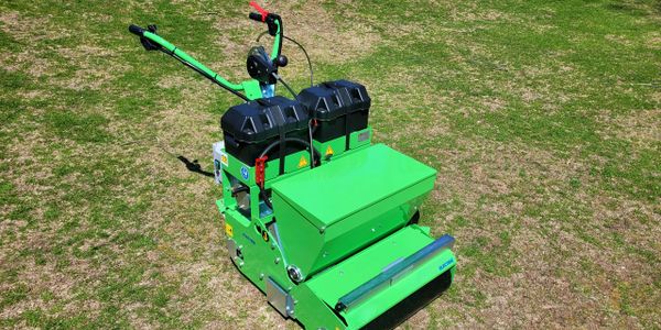 The M58 electric primary seeder in action, offering zero-emission turf preparation for school campus