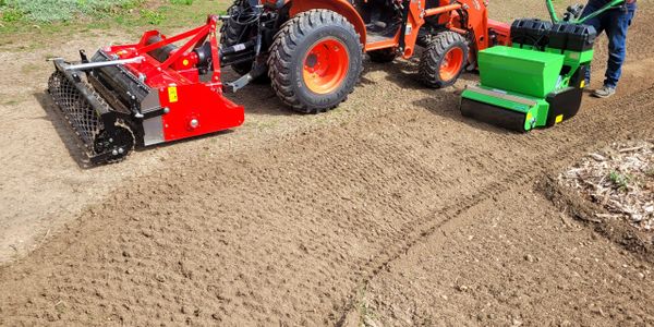 CleanSands M58 electric seeder detail, showing the precision design for fine turfgrass seedbed prepa