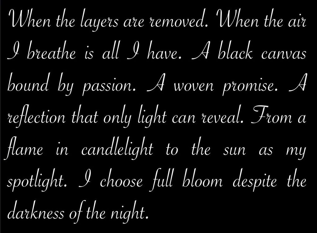 Inspirational poetic text about passion and light amid darkness.