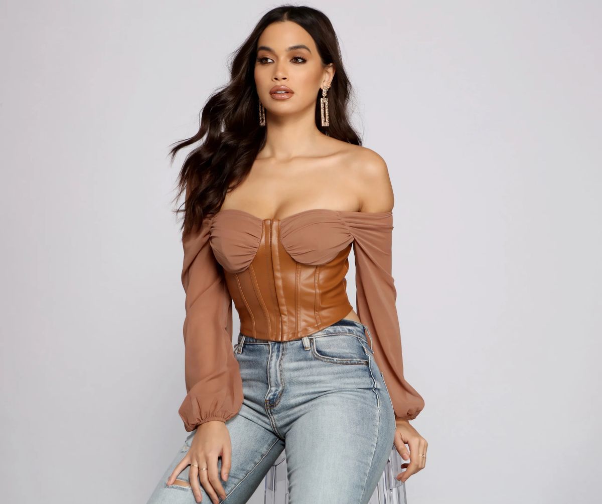 Chic Fashionista Cropped Corset (Size: M, Color: BROWN)