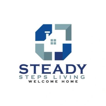 Logo for Steady Step Living with a home icon and tagline.