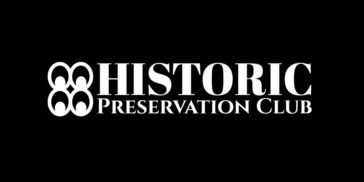 Logo of the Historic Preservation Club on a black background.