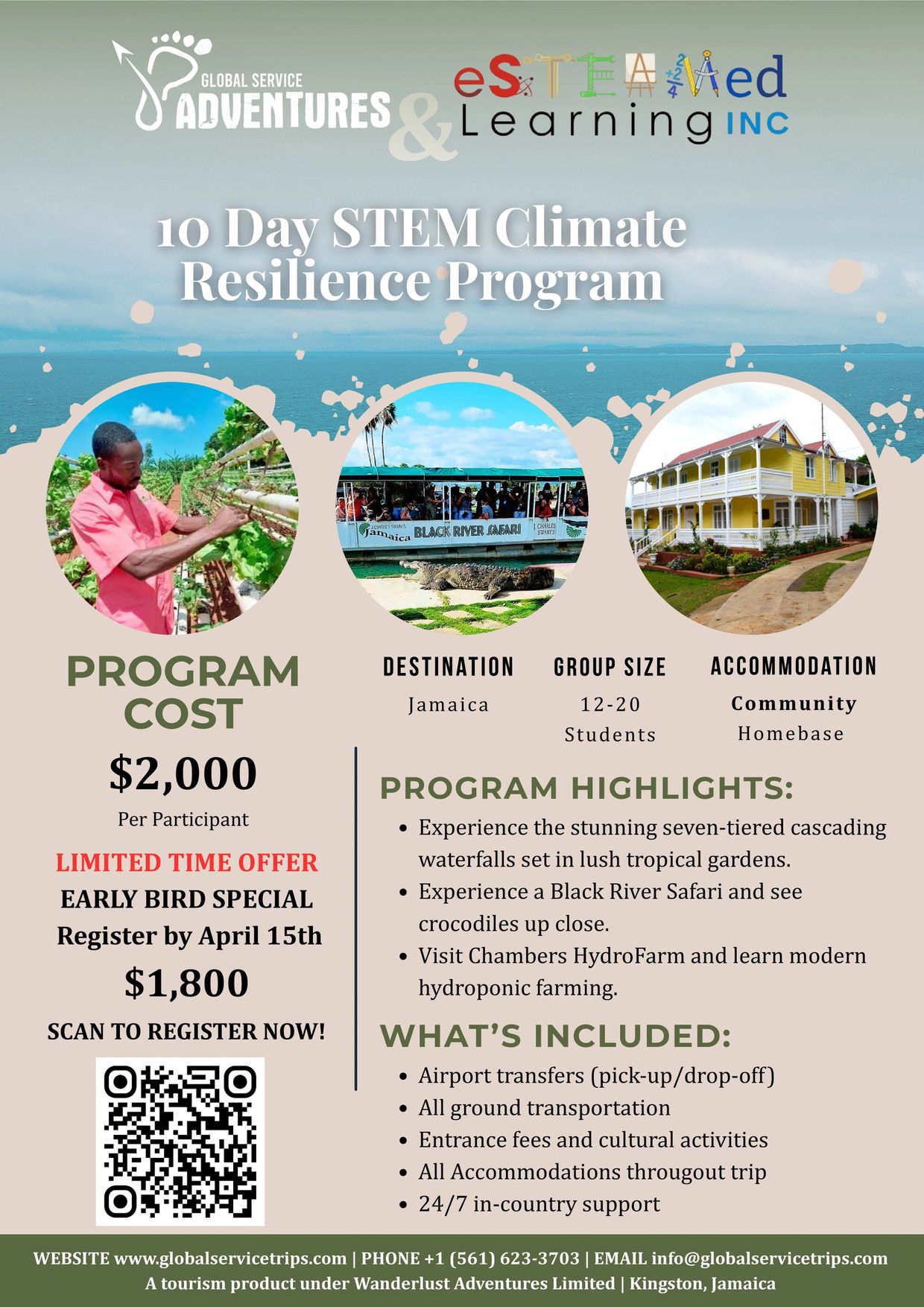 10-day STEM Climate Resilience program in Jamaica with early bird discount and community accommodation.
