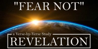Sunrise over Earth with text about a Revelation verse-by-verse study.
