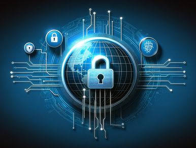 Digital security concept with a lock and globe.