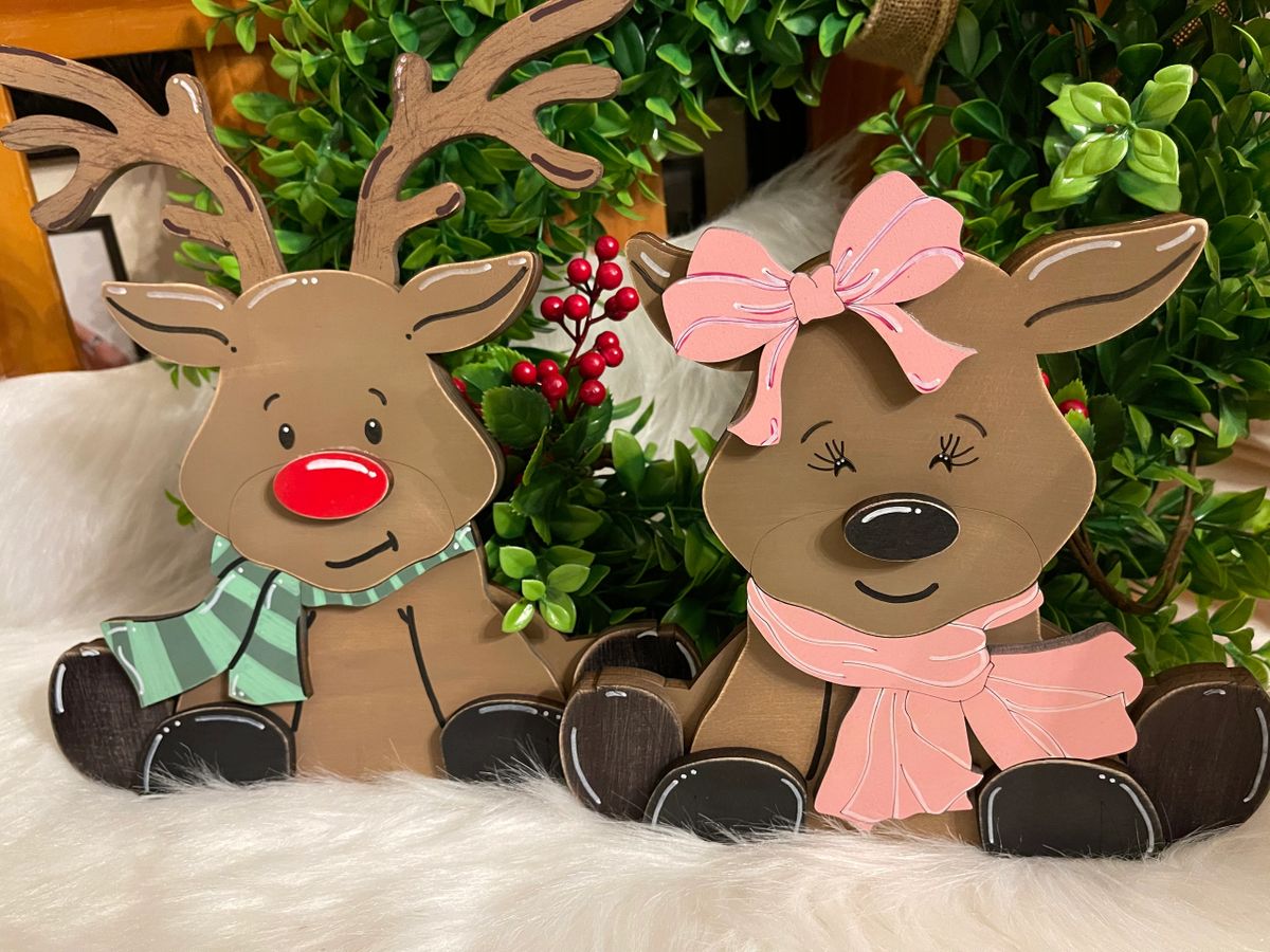 Paire De Pères Noël D'étagère En Bois - Mr. & Mrs. Santa Claus, 11 Pouces, Déco Noël